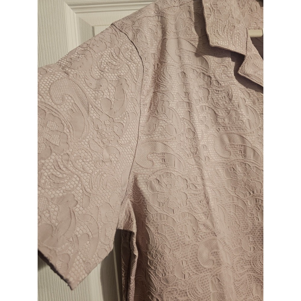 NWT Mens XXL Short Sleeve Button Up Shirt Cotton Lace Lilac Cuban Style Collar